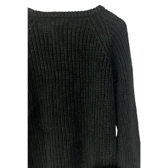 Vintage 90s Mens L Sweater Black Ribbed Knit Cotton Distressed Christopher Hayes - Picture 1 of 8